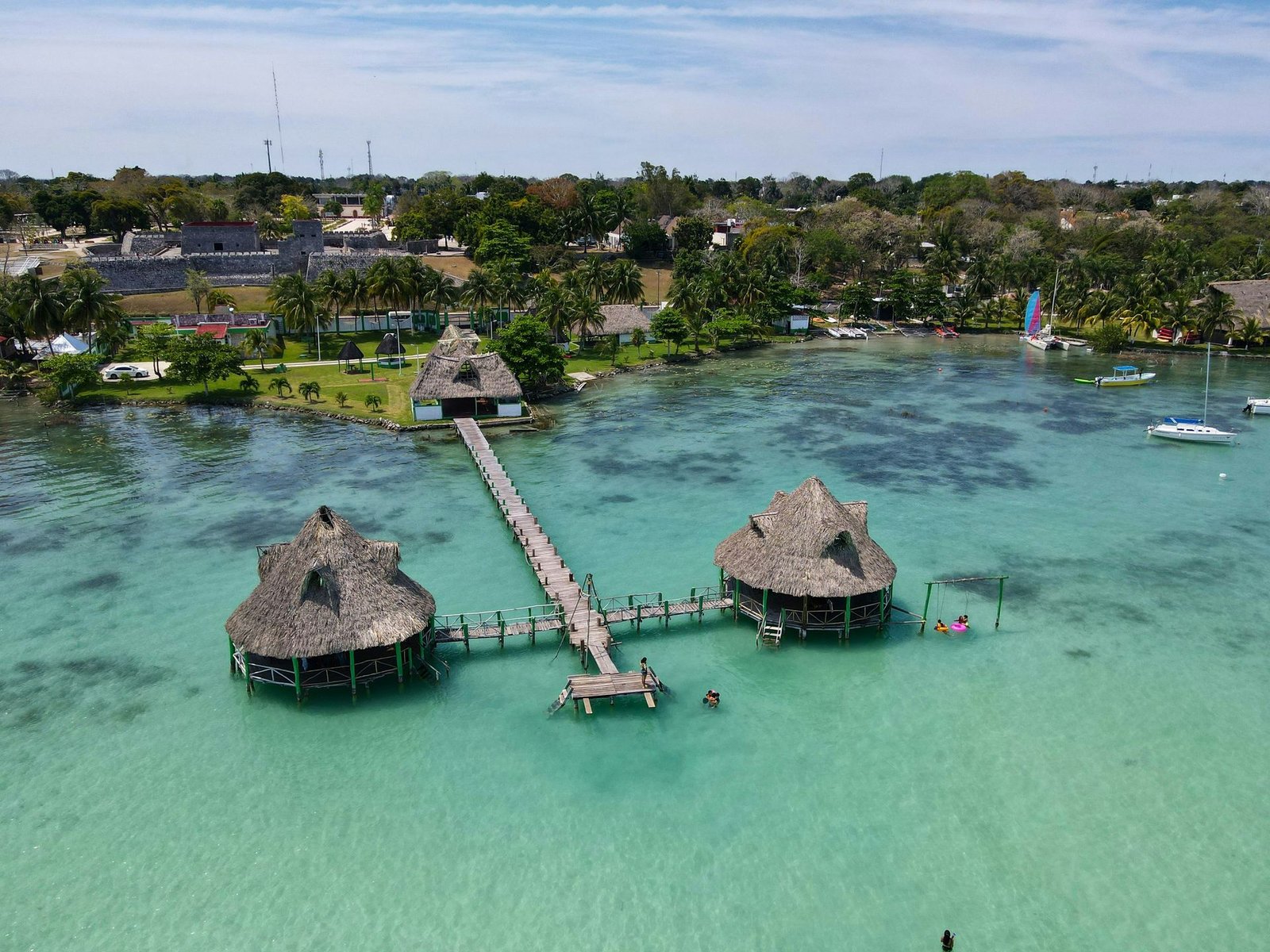 Overwater palapas on Bacalar lagoon