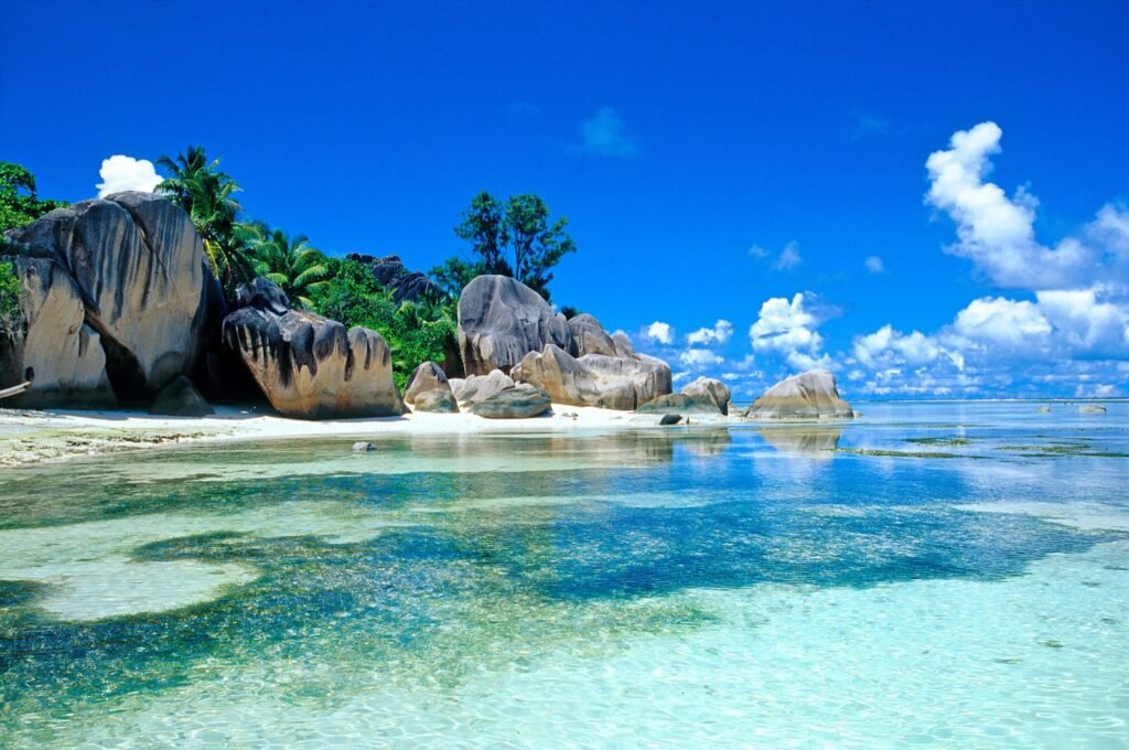 Turquoise Caribbean water and tropical shore